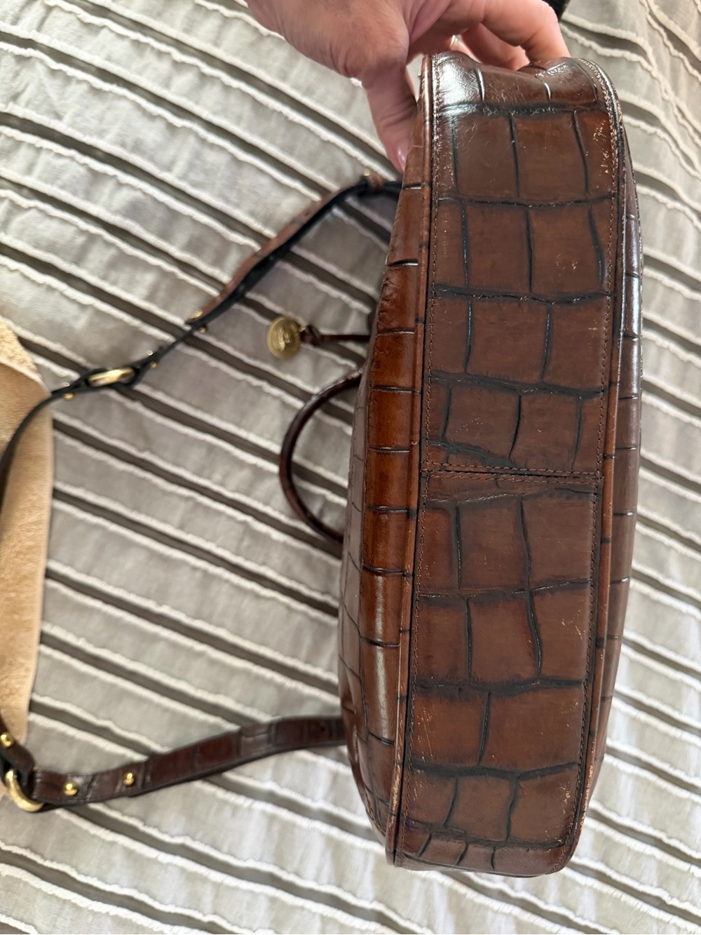 Brahmin Cognac Croc-Embossed Leather Satchel w/ Adjustable Strap & dust bag. - Picture 5 of 7